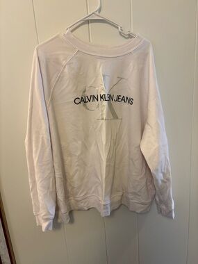Calvin Klein Jeans Cream Crewneck Sweatshirt with Black Logo